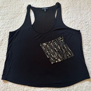 Aqua Womens Tank Black Scoop Neck Racerback Sequin Beading Size Large